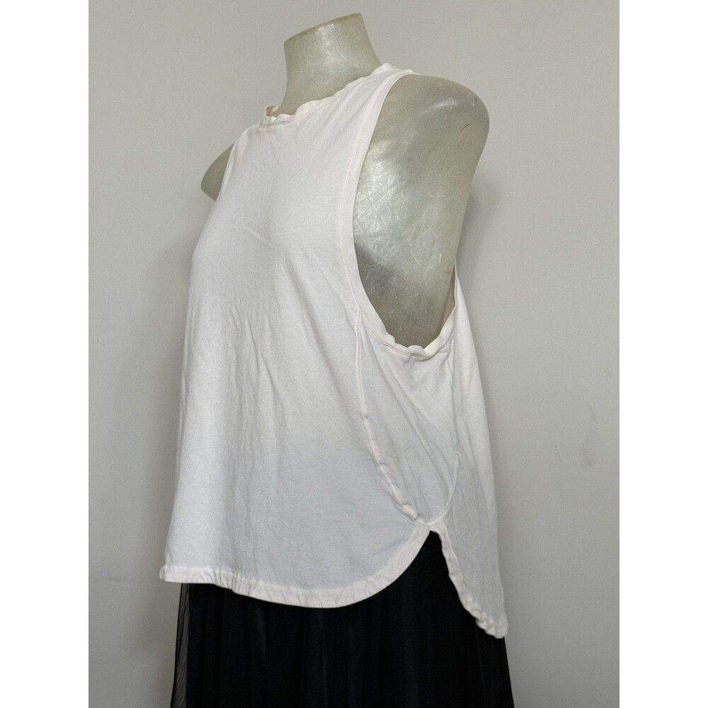 Outdoor Voices Organic Cotton Muscle Tank Top Cream Off White Small High Low Hem